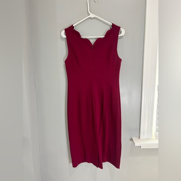 Talbots Knit Ponte Sheath Dress with Scalloped V-Neck Sleeveless Burgundy Wine 4 - Picture 4 of 9